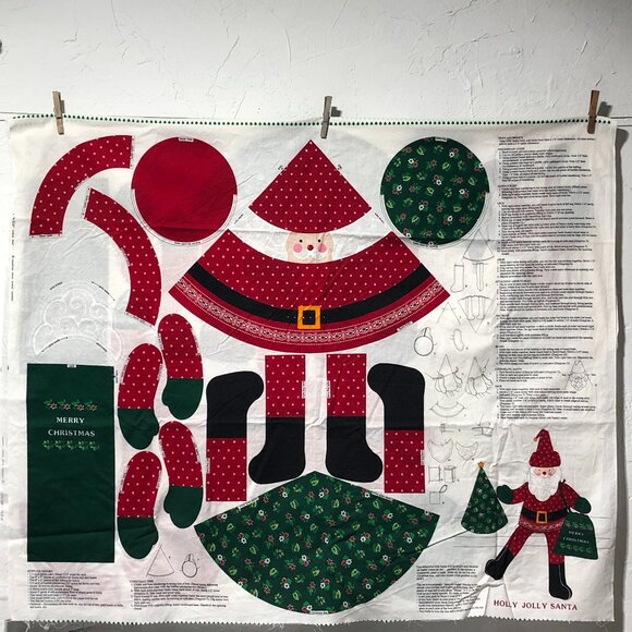 Holly Jolly Santa Doll and Tree VIP Cranston Fabric Panel Christmas Cut and Sew - Picture 1 of 7